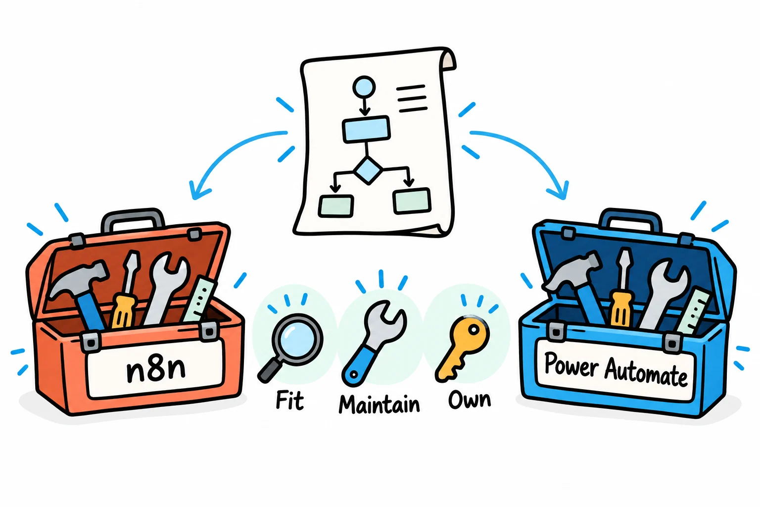 Two toolboxes share one workflow brief and are considered for fit, maintenance and ownership.